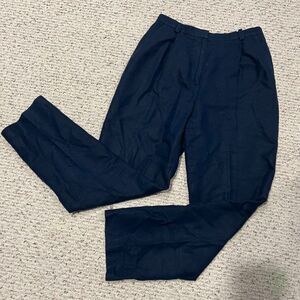 Vintage Liz Claiborne Linen Cotton Kylie Navy Blue High Waist Pleated Pants Sz 8